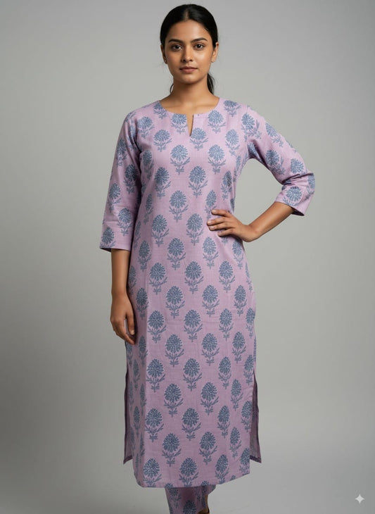 Lavender Bloom Pure Cotton Kurti with Pocket