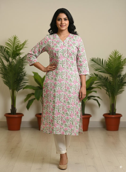 Mauve Textured-Stripe Pure Cotton Kurta with Side Pocket