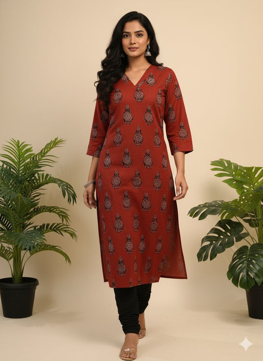 Slate-Blue Micro-Pattern Pure Cotton Kurta — Breathable Everyday Kurta with Right Pocket