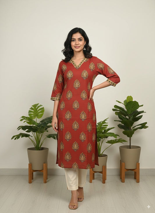 Floral Harmony: Pure Cotton Straight Kurti